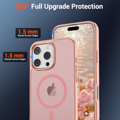 Image of SUPFINE Magnetic for iPhone 16 Pro Max Case (Compatible with MagSafe) (Military Grade Drop Protection) Slim Translucent Matte Shockproof with Anti-Fingerprint Phone Case,Pink