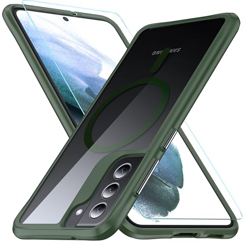 Coque Samsung S21 FE MagSafe FNDMIL silicone rigide transparente antichoc vert