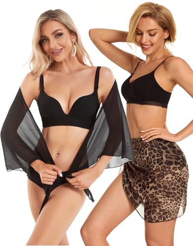 Image of CHICGAL 2 Pieces Women Beach Sarong Bathing Suit Wrap Skirt Sheer Bikini Swimsuit Cover Ups for Swimwear
