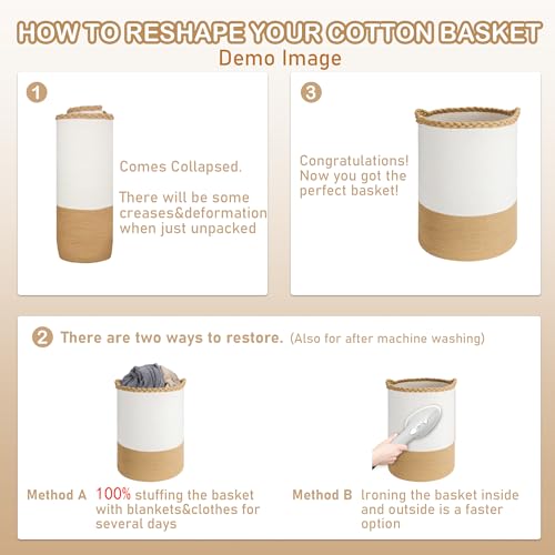 Homlikelan Collapsible Laundry Hamper By Homlikelan,75L Large Cotton Woven Laundry Basket With Handles,20"Tall Blanket Basket For Living Room,Bedroom,Storage Basket For Clothes,Toys,Jute thumb #4