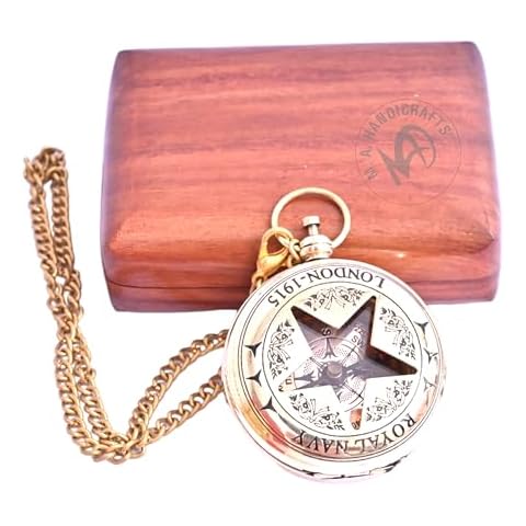 Nautical Brass Star Design Working Compass with Wooden Box Marine Navigational Magnetic Directional Pocket Compass Birthday, New Year Cover