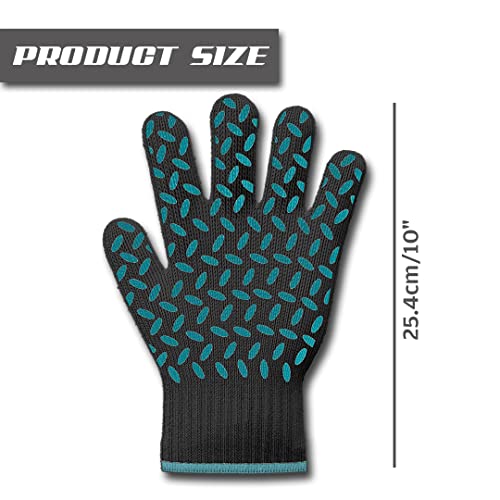 Heat Resistant Gloves Oven Gloves Heat Resistant Black Bbq Gloves For Grilling Bbq Gloves Heat Resistant Cooking Heat Resistant Gloves Kitchen Heat Gloves High Temp Grill Gloves With Green Silicone #TOP1