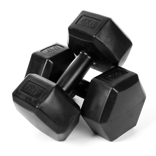 molti Juego de 2 mancuernas cortas, 1 – 4 kg de cemento con superficie antideslizante, para gimnasia, aeróbic, pilates, fuerza y entrenamiento en casa (negro, 2 x 4 kg)