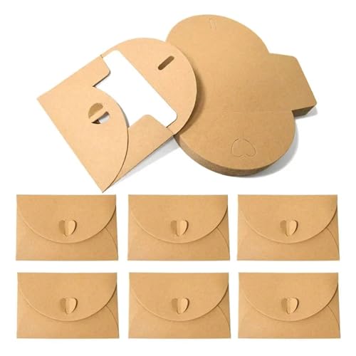 Enveloppe Kraft mariage et fête | Lot de 50 mini pochettes rétro à fermeture cœur pour carte