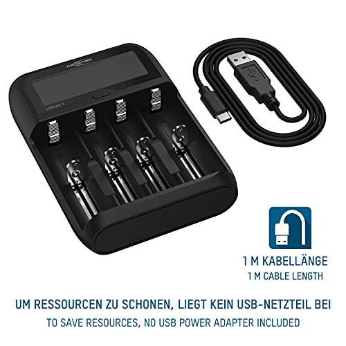 Ansmann Universal Battery Charger "Lithium 4" Per Li-Ion 18650 21700 26650 22650 18500 E Molti Altri. & Nimh Aa/Aaa/Baby C - Caricabatterie Per Celle Agli Ioni Di Litio E Batterie Nimh, Usb C - 6