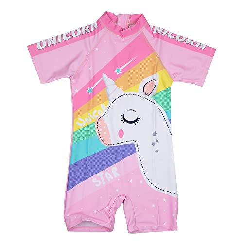 Image of AIRAVAT Girl's Swimsuit Set, Swimming Costume, Swim Costume, 1513 Unicorn Girls Bathing Suit Swimwear, Half Sleeve 1 Piece Swimming Wear for Girls