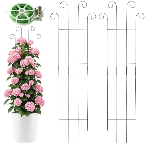 Image of 3 Pcs Metal Garden Trellis for Climbing Plants, 2 Pack Black Plant Supports for Outdoor with 20m Plants Ties, Plants with Metal Trellis Climbing Plant Supports to Home Courtyard (82x27Cm)