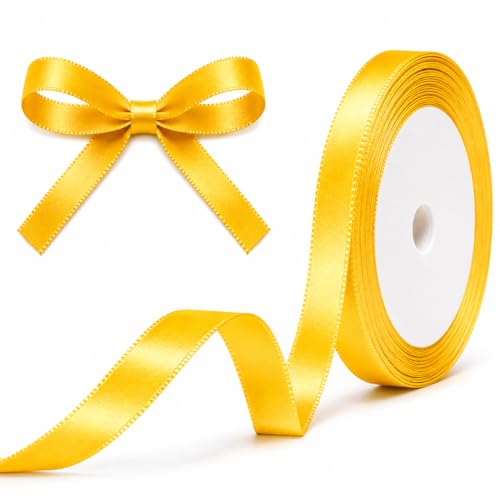 XEANCO 10mm Lemon Yellow Satin Ribbon Polyester Ribbon Enhance Your Crafts & Celebrations Best for Gift Wrapping Decorations Wedding Car Ribbon Ribbons for Crafting & Bows