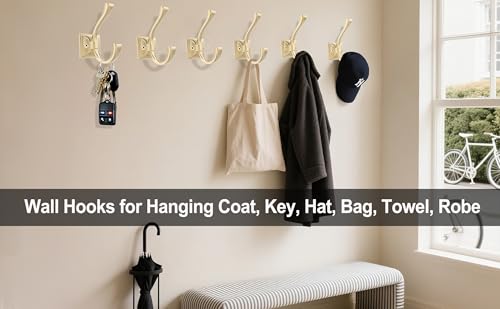 TOFIIGREM 2 Pack Brushed Gold Wall Hooks for Hat, Coat, Towel, Key, Bag, Mudroom Hooks Entrance Bathroom Door Decorative Heavy Duty Coat Hanger by TOFIIGREM - Image 4