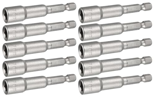 Image of NACX 7mm Magnetic Nut Driver Bit Sets, 1/4" Hex Shank Driver Bit, Quick Change Socket Nut, Impact Driver Adapter, 65mm Length, 10Pcs