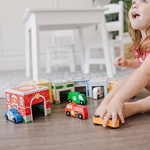 Melissa & Doug Nesting & Sorting Buildings & Vehicles, Wooden Toy & Trains, Trucks & Vehicles, 2+, Gift for Boy or Girl