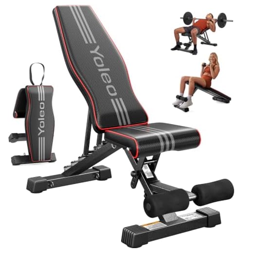 YOLEO Adjustable Weight Bench for Home Gym, ASTM-Certified 827LBS, 98% Pre-Assembled, Foldable Gym Bench with 84 Positions Incline Decline Flat, Wider Seat