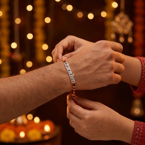 Image of Unniyarcha 925 Sterling Silver God Blessings Rakhi for Men | Certified Silver Raksha Bandhan Rakhi for Brother