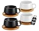 4er Set Cappuccino Tassen mit Untertassen, 320 ml Kaffeebecher aus Keramik, Cappuccino Tassen Groß, für Kaffeeliebhaber, Cappuccino, Latte, Americano und Tee, Schwarz＆Weiß