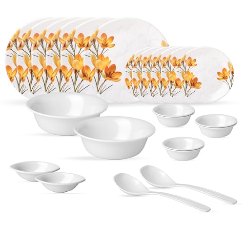 Image of Golden Fish 24-Piece Melamine Dinner Set - Durable, Stylish, BPA-Free Tableware, Perfect for Everyday Meals, Parties (NDS-3)