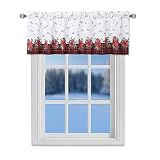 Haperlare Christmas Kitchen Valance 1 Panel Red and Black Plaid Window Curtains Red Floral Farmhouse