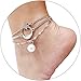 CrazyPiercing Anklet Bracelet, Star Moon Pearl Ankle Bracelet for Women, 3-Layer Chain Ankle Bracelets, Beach Anklet Bracelet, Adjustable Barefoot Sandals Beach Foot Gift for Women (Silver)
