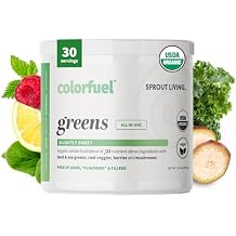 Colorfuel Organic Greens Drink Powder Mix w/ Superfoods | Digestive Support, Prebiotics + Spirulina, Ashwagandha, Slightly Sweet Flavor 30 servings