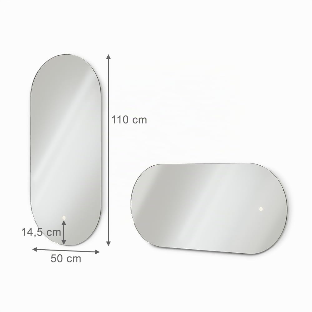 Vicco Espejo de baño, Blanco, 110 x 50 cm | con iluminación LED, para montaje en pared con fuente de luz LED integrada
