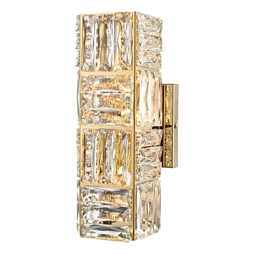 DIRYZON 12-Inch Crystal Wall Sconce Gold Sconces Wall Lighting, 3-Light