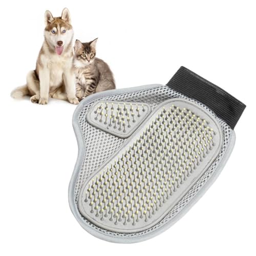 BESTonZON Dog Grooming Glove Dual Sided Rubber Steel Needle Brush for All Types Gentle Deshedding Tool for Cats Rabbits for Daily Grooming Wet Dry Use
