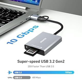 BENFEI CFexpress Type A Card Reader with USB 3.2 (Gen 2) 10Gbps, USB-C&USB-A 2-in-1 Type A CFexpress Adapter, Compatible with Windows/Mac/Linux/Android