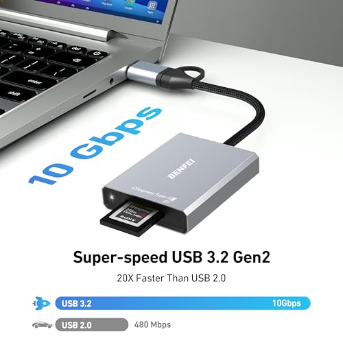 Image of BENFEI CFexpress Type A Card Reader with USB 3.2 (Gen 2) 10Gbps, USB-C&USB-A 2-in-1 Type A CFexpress Adapter, Compatible with Windows /Mac /Linux /Android