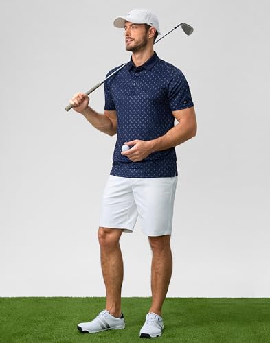 Image of Obla Mens Golf Polo Shirts Short Sleeve Dry Fit Performance Moisture Wicking Casual Print Collared Golf Shirts for Men