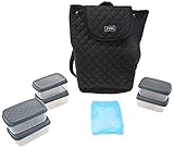Fit & Fresh JAXX Black Quilted BACKPACK,  Stylish Fitpak Meal Prep Set with Portion Control Containers, Ice Pack and Vitamin Case, Black