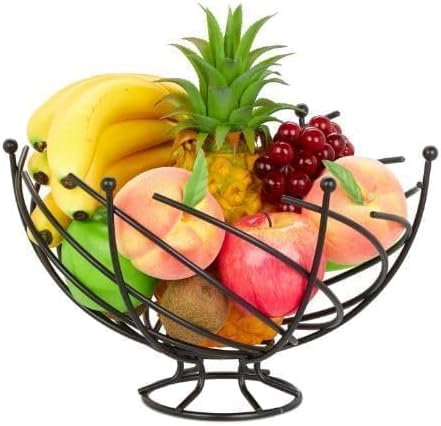 Metal Modern Fruit Basket, Black Fruit Bowl for Kitchen Counter, Fruit Holder Stand Storage Baskets for Countertop, Home Decor, Table Centerpieces, Vegetable Bowls for Fruits, Veggies, Snacks