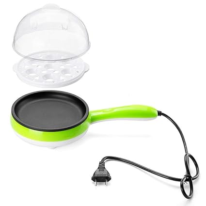 NAVADIYA Enterprise Multi Functional Electronic Plastic Steel 2 in 1 Single Layer 7 Egg Boiler with Handle Steamer Cooker Non-Stick Frying Pan Machine Cooking Tools (Multicolor)