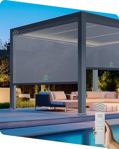 Yoolax Motorized Shade 10Ft for Louvered Pergola, Sun Screen with Remote Control