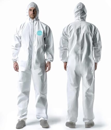 Andes 25 Individual Pack Hazmat Suits, Disposable Protective Coveralls, Heavy Duty Full Body Paint Suits, Lab Coveralls (X-Large)