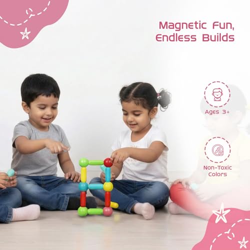 Image of Amazon Brand- Jam & Honey Magnetic Funny Creation 36 Piece Building Set for Kids | Stick and Ball Magnetic Blocks | Montessori STEM Toy | Ages 3+
