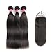 9A Brazilian Straight Hair With Closure 3 Bundles,80g/Bundle Unprocessed Virgin Human Hair Bundles With Lace Closure Free Part Hair Extensions Natural Color (10 12 14+10",Free Part)