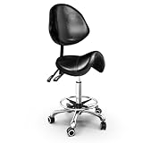 TASALON Saddle Stool with Back Support Ergonomic Adjustable Stool with Wheels - Swivel Salon Cutting Stool for Kitchen, Salon, Spa, Tattoo, Pedicure, Massage -Esthetician Chair – Black
