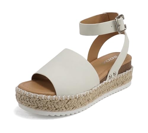 Image of Soda Topic Open Toe Buckle Ankle Strap Espadrilles Flatform Wedge Casual Sandal