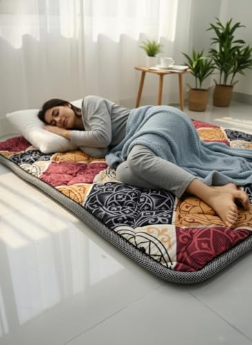 Image of K25 Cotton Floor Bed Mattress with High-Density Foam for Extra Bedding | Lightweight Portable Rolling Mat for Travel Yoga Outdoor & Camping (Size: 72x48x0.8 Inch, Multicolor)