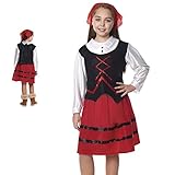 Disfraz de Pastora Niña Navidad【Tallas Infantiles 1 a 12 años】[Talla 5-6 años]【Traje Pastorcilla Blusa Chaleco Falda Pañuelo】Disfraces Navidad Niña