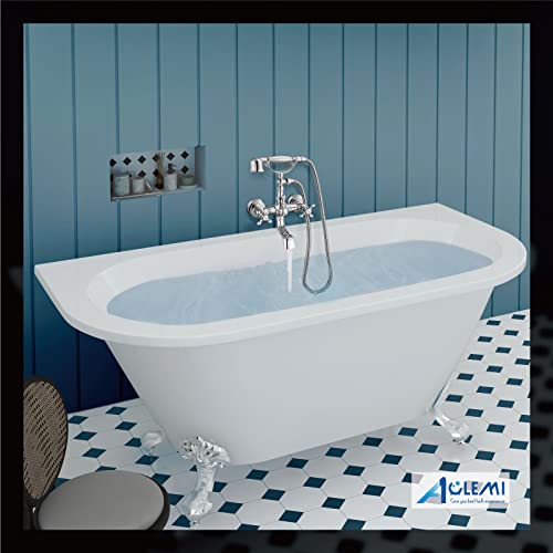 Aolemi Polish Chrome Bathtub Faucet With Handheld Shower Sprayer Wall Mount Double Cross Handle Mixer Tap Vintage Telephone Shaped Hand Sprayer Shower Set #TOP7