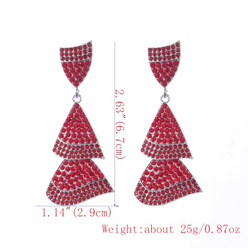 Classic Women Rhinestone Chandelier Layered Tassel Dangle Earrings (Red) — view 4