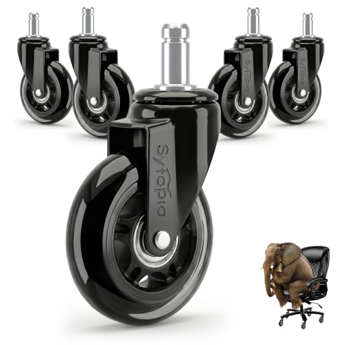 3 Inch Office Chair Wheels, Smooth & Safe Rolling, Safe for All Floors Include Hardwood Floors & Carpet, Universal Stem 7/16 inch x 7/8 inch, Not for 1KEA Chairs, Easy to Install, Set of 5, Black