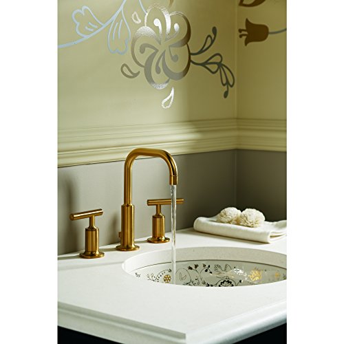 Bathroom Faucet By Kohler, Bathroom Sink Faucet, Purist Collection, 2-Handle Widespread Faucet With Metal Drain, Vibrant Moderne Brushed Gold, K-14406-4-Bgd #TOP1