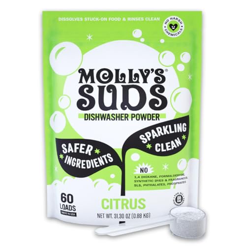 Molly's Suds Dishwasher Powder | Clean Dishwasher Detergent, Cuts Grease & Rinses Clean (Residue-Free) for Sparkling Dishes | 60 Loads (Citrus)