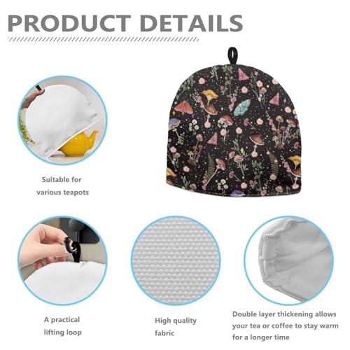 Image of Hudotybom Vintage Mushroom Tea Cozy for Teapot Insulated Large Teapot Cover to Keep Warm Tea Kettle Cover Machine Washable Coffee Pot Cloth Covers Kitchen Home Decorations for Housewife Mom