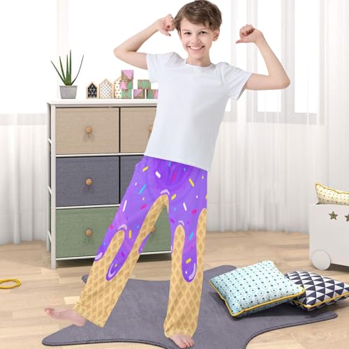 Boy's Pants White Purple Circle Ice Cream Jogger Pants Elastic Waist Long Bottoms Trousers Pockets 6-14 Years4