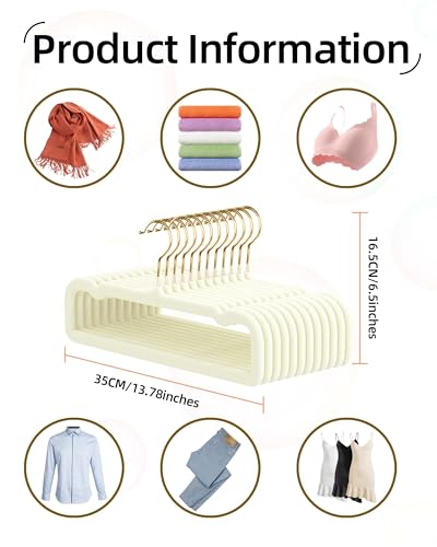 Image of 20 Pack Velvet Pants Hangers for Closet Space Saving, Thin Hanger(White) | Heavy Duty Flocked Trouser Hangers,Strong, Durable, Clothes Hanger with Golden Swivel Hook, Jean Hangers for Women and Men