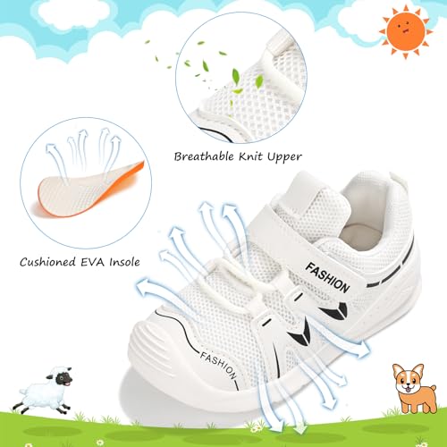 DEEKEY Toddler Shoes for Boys & Girls - First Walkers Non Slip Sneakers | Lightweight Breathable Barefoot Design for Preschool Running & Outdoor Play（White ，Toddler 2.5）2