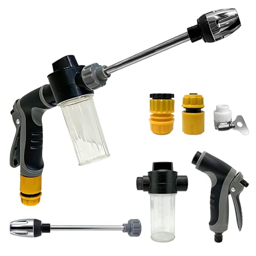 Viechoes Power Jet Hochdruckpistole Set für Gartenschlauch, Hochdruckreiniger Aufsatz mit Schaumkanone & 2 Adaptern, 3 Sprühmodi Wasserpistole für Autowäsche, Fensterreinigung & Garten