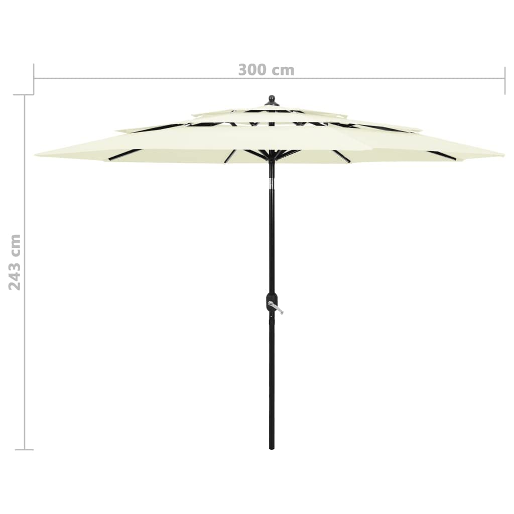 Parasol przeciwsłoneczny z aluminiowym masztem, warstwowa tkanina poliestrowa, kolor piaskowy o średnicy, ochrona przed promieniowaniem UV, na taras, do ogrodu, na zewnątrz, funkcja